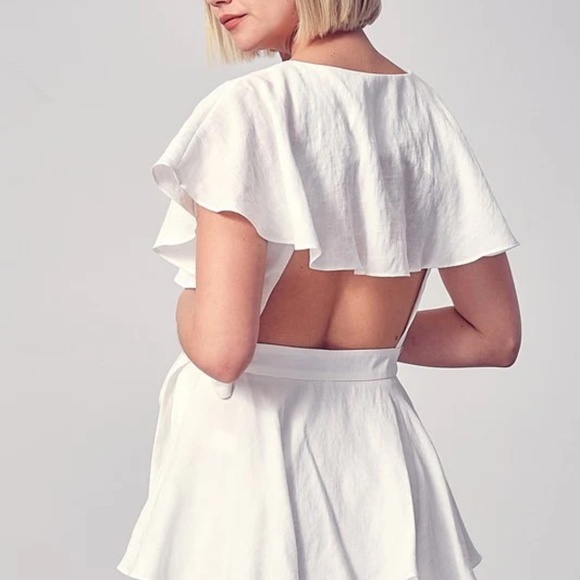 Do + Be Wrap Ruffle Open Back Romper in lemon yellow (small) - Picture 3 of 4